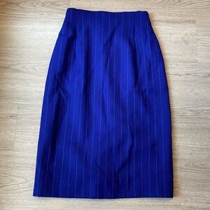 VINTAGE | Dark Blue Sky Blue Pinstripe Midi Skirt / Modern US Size XS  25” waist
